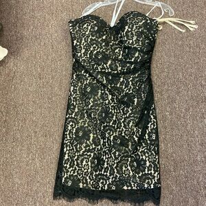 Black and champagne homecoming dress